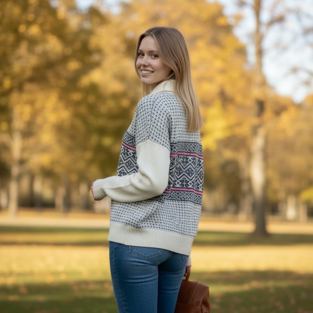 Vineyard Vines Cream and Navy Patterned Sweater with Pink Accents - Picture 5 of 6